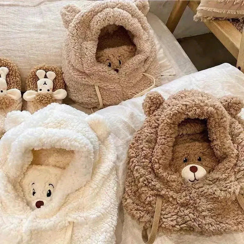 WarmieBear™ - 3-in-1 Plush Winter Hood – Ultra-Soft Hat, Scarf & Face Cover for Warm, Cozy Winter Days